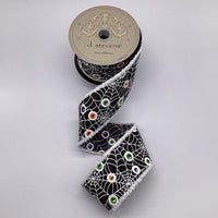 Spiderwebs And Eyeballs Black Poplin Ribbon 2.5