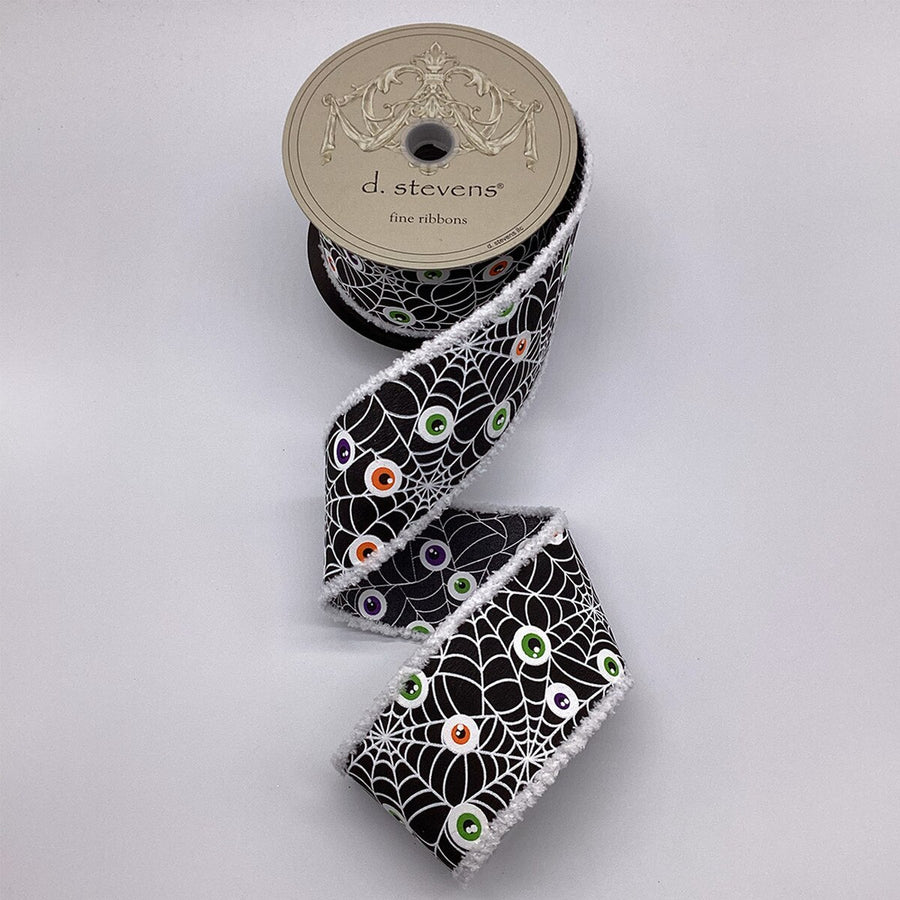 Spiderwebs And Eyeballs Black Poplin Ribbon 2.5" x 10 Yds