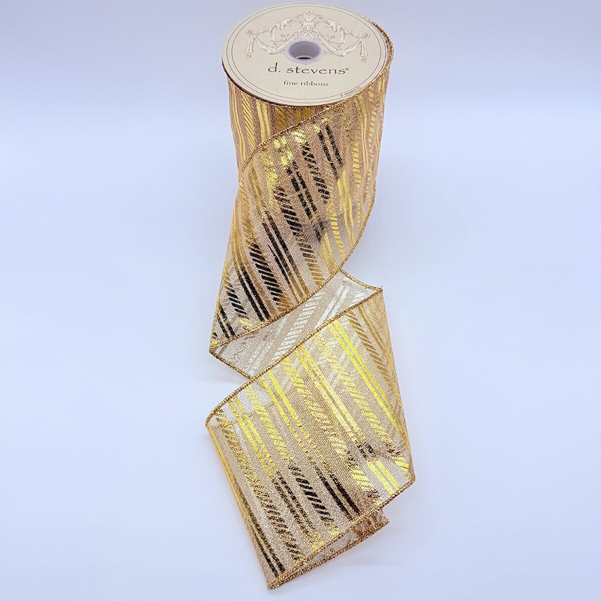 Gold Sheer Metallic Stripe Ribbon 4 Inch x 10 Yards