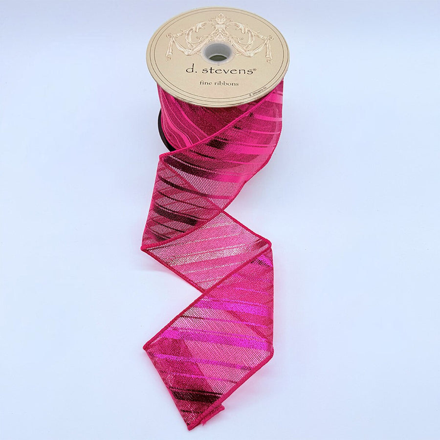 Hot Pink Metallic Diagonal Stripe Ribbon 2.5" x 10 Yds