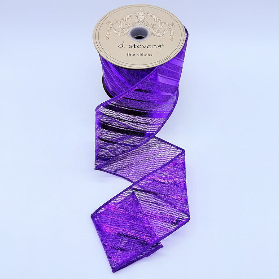 Purple Metallic Diagonal Stripe Ribbon 2.5 Inch x 10 Yds
