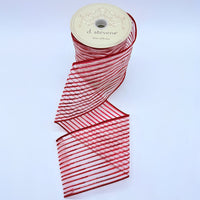 Red Glitter Stripes Sheer Ribbon 4 Inch x 10 Yards