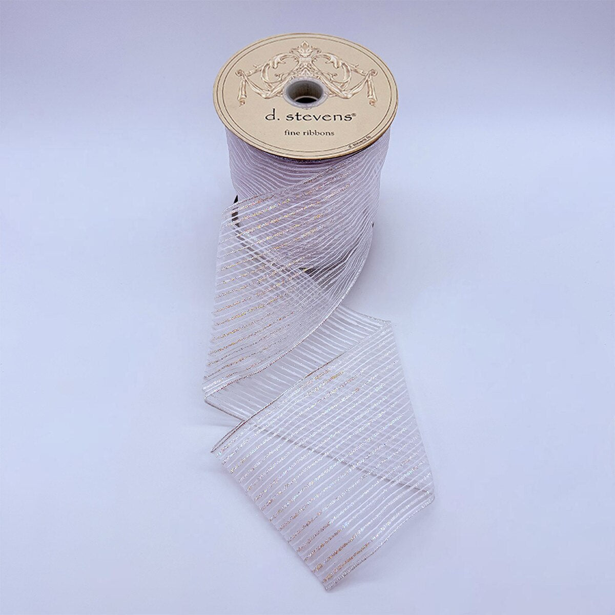 White Sheer Iridescent Glitter Stripes Ribbon 4" x 10 Yds