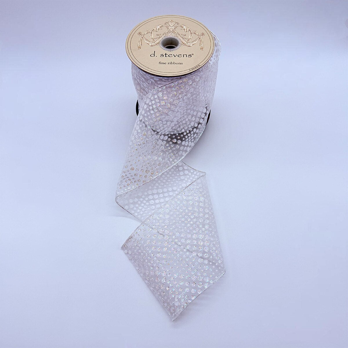 Iridescent White Glitter Polka Dot Ribbon 4" x 10 Yds