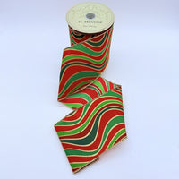 Abstract Waves Poplin Ribbon Red Green Gold 4