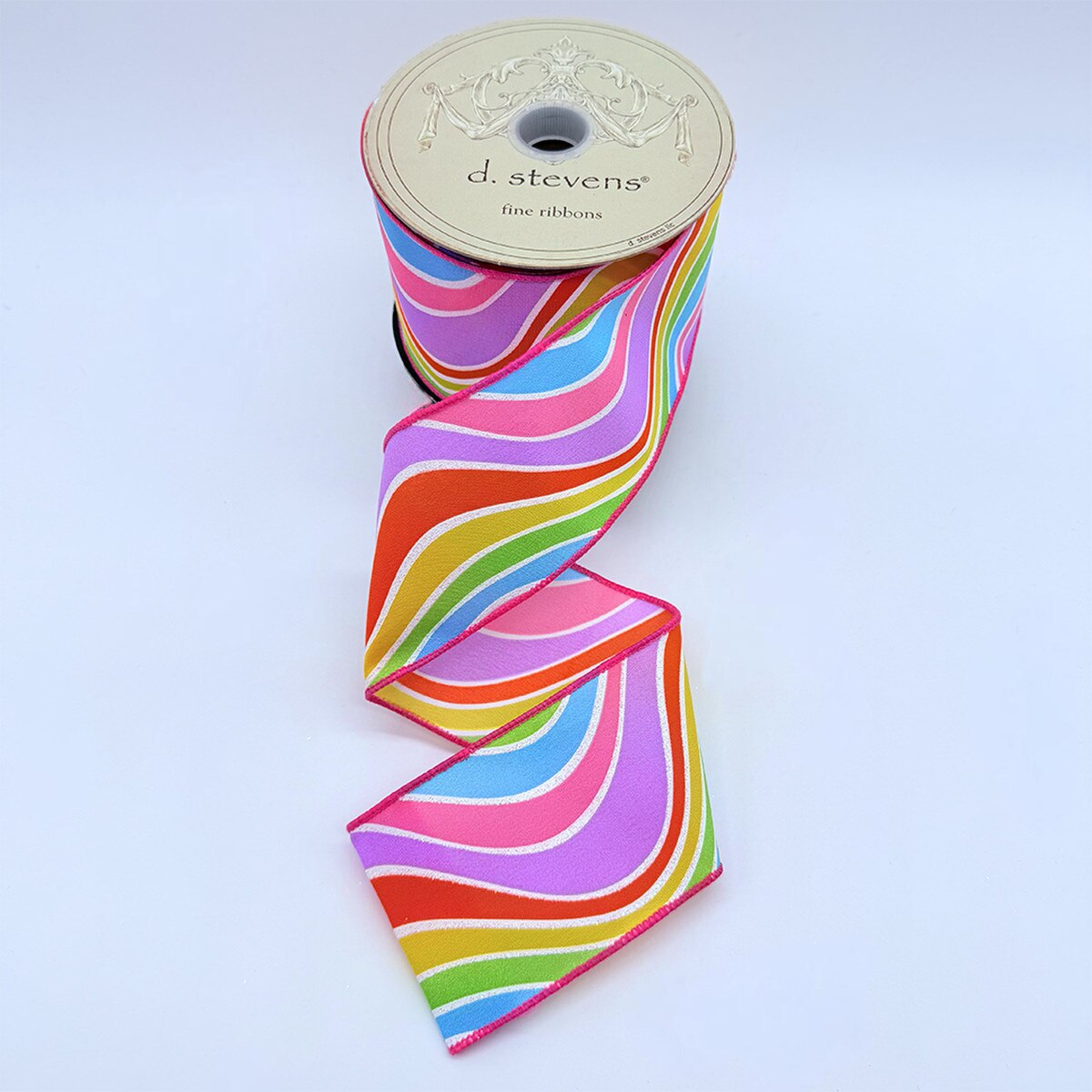 Abstract Waves Ribbon Pink Lime Yellow Aqua 2.5" x 10 Yds
