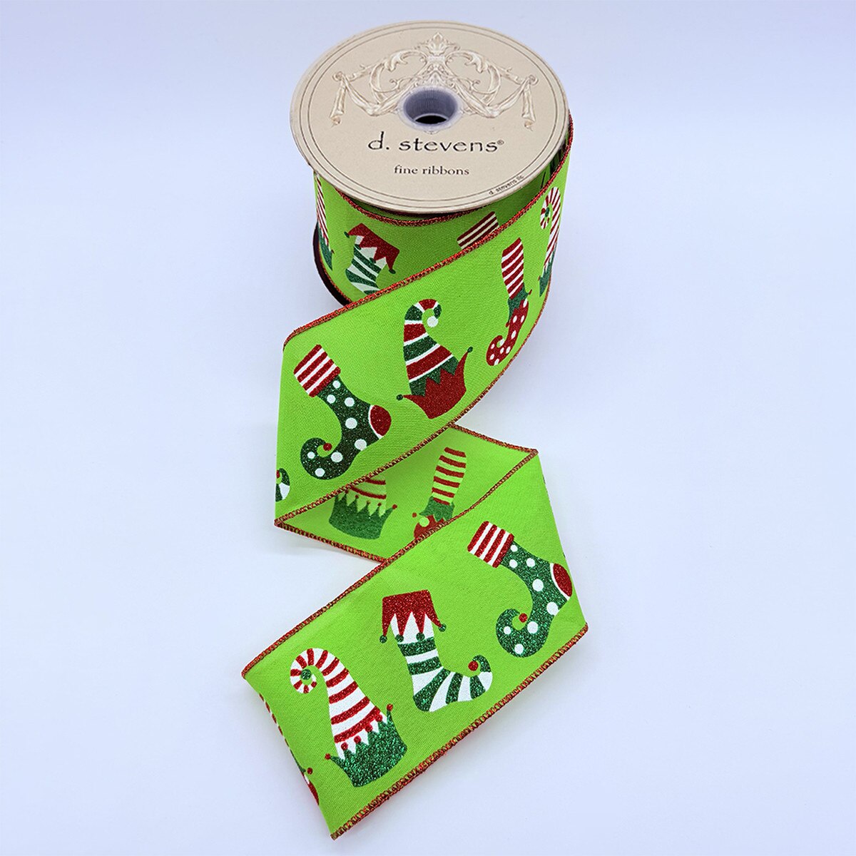 Jester Stockings Hats Satin Glitter Lime Red Ribbon 2.5" x 10 Yds