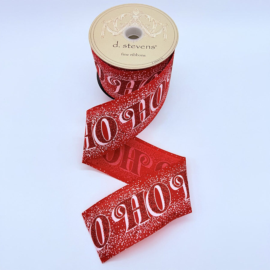 Red Glitter Ho Ho Ho Ribbon 2.5 Inch x 10 Yards