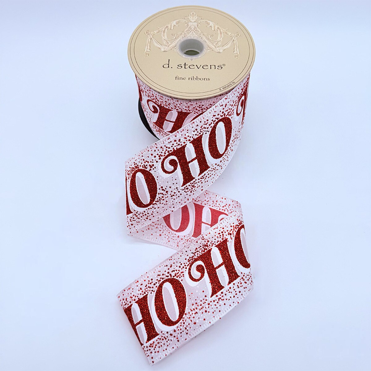 Red Glitter Ho Ho Ho Satin Ribbon 2.5 Inch x 10 Yards