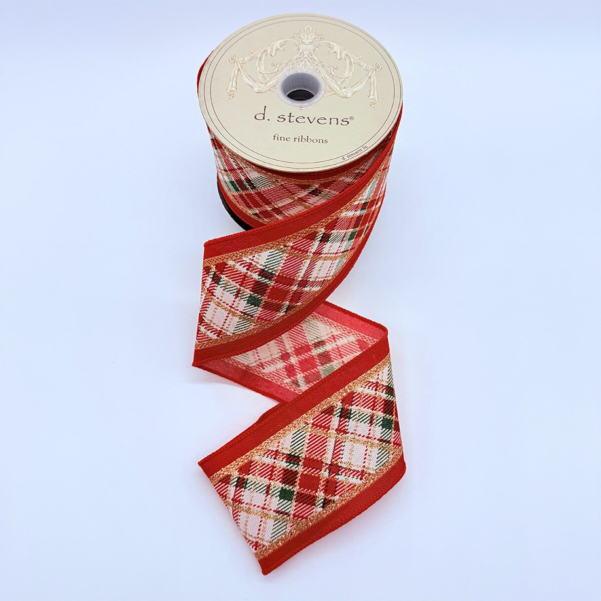 Linen Plaid Ribbon Red Green Cream 2.5" x 10 Yds