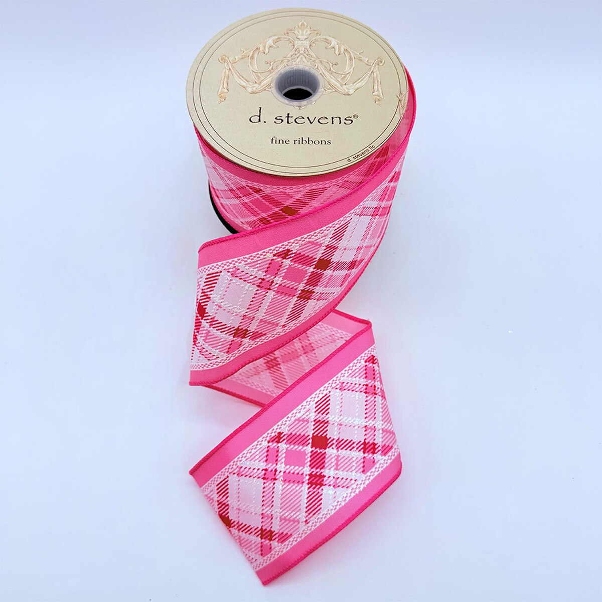 Plaid Linen Ribbon Pink White 2.5 Inch x 10 Yards