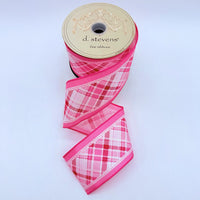 Plaid Linen Ribbon Pink White 2.5 Inch x 10 Yards