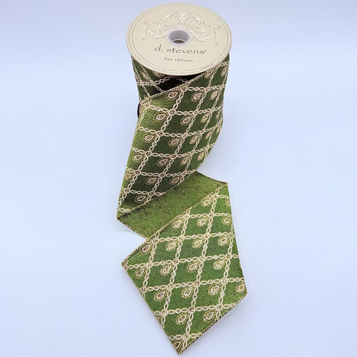 Olive Gold Satin Glitter Chain Ribbon 4" x 10 Yds