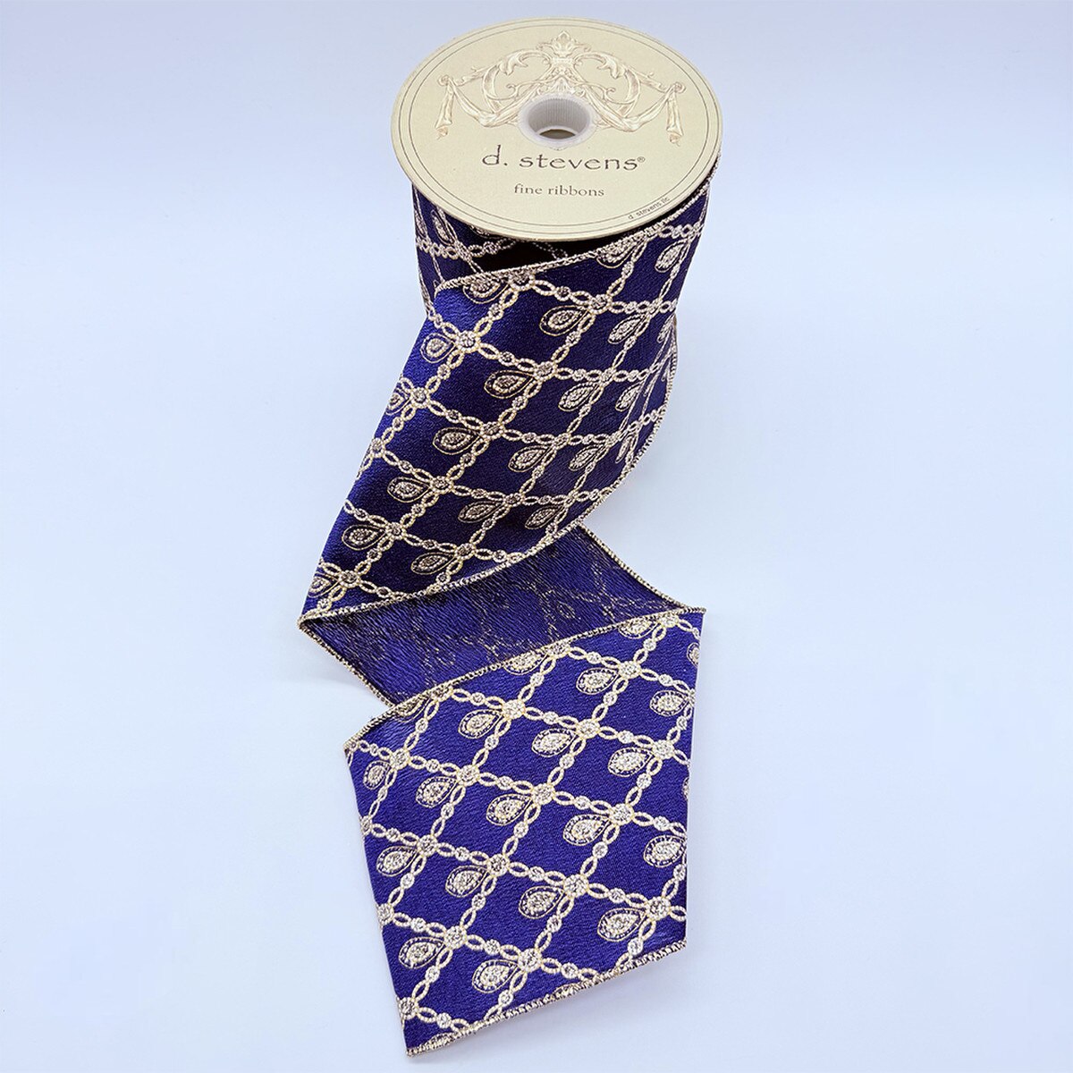 Navy Satin Glitter Chain Diamond Pattern Ribbon 4" x 10 Yds