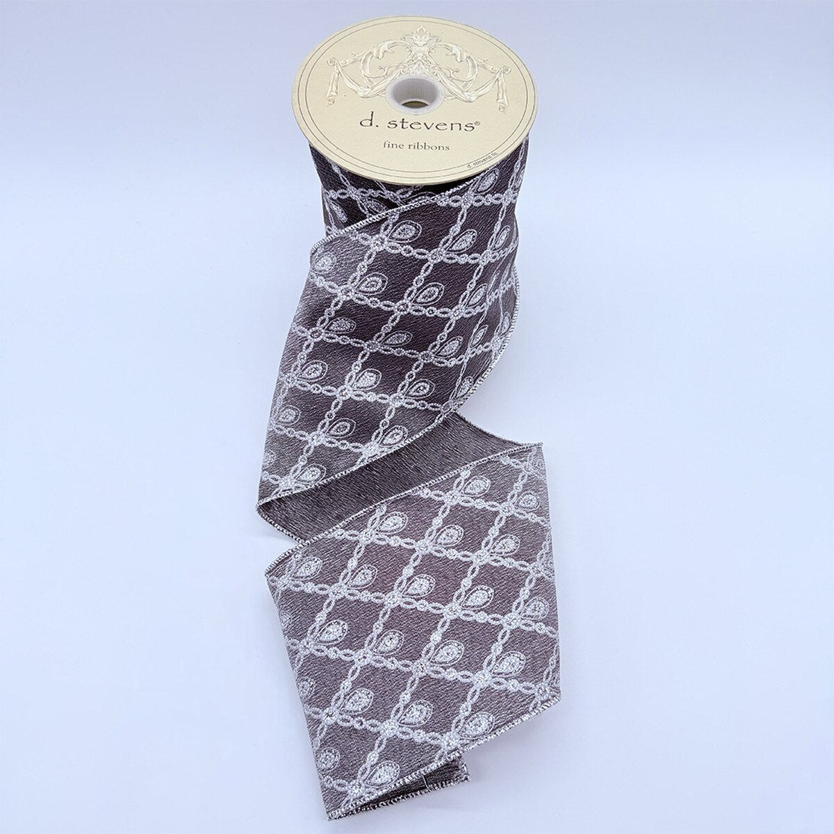 Pewter Silver Satin Glitter Chain Ribbon 4" x 10 Yds
