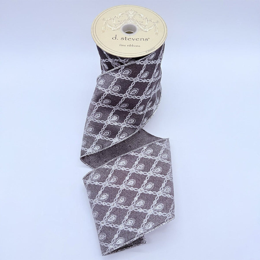 Pewter Silver Satin Glitter Chain Ribbon 4" x 10 Yds
