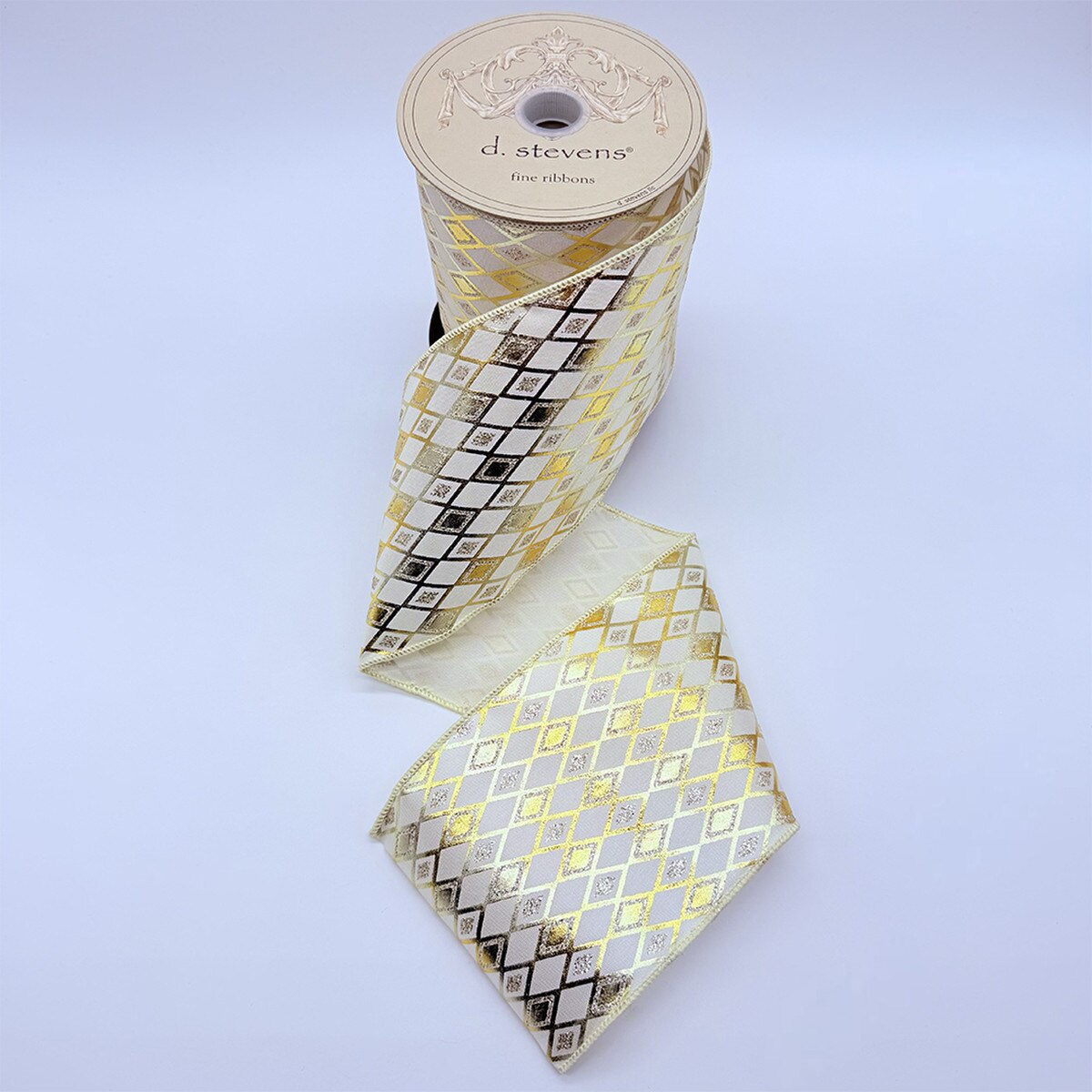 Gold Glitter Harlequin Ivory Satin Ribbon 4" x 10 Yds