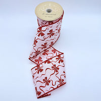 Red White Linen Ribbon with Scattered Bows 4
