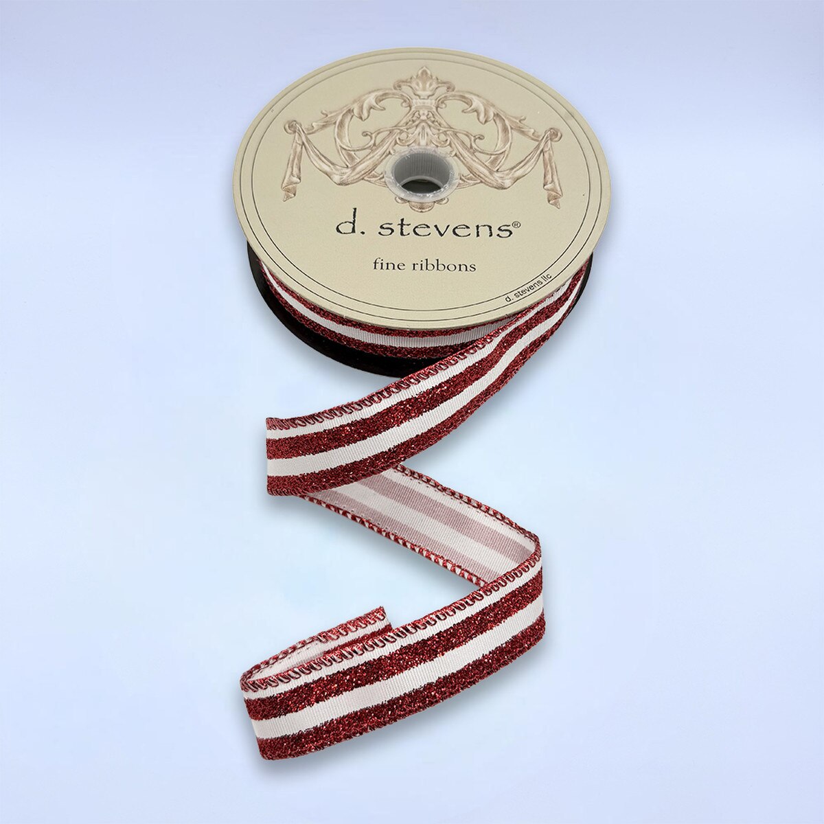 Red Glitter Stripe Satin Ribbon 0.875" x 10 Yds