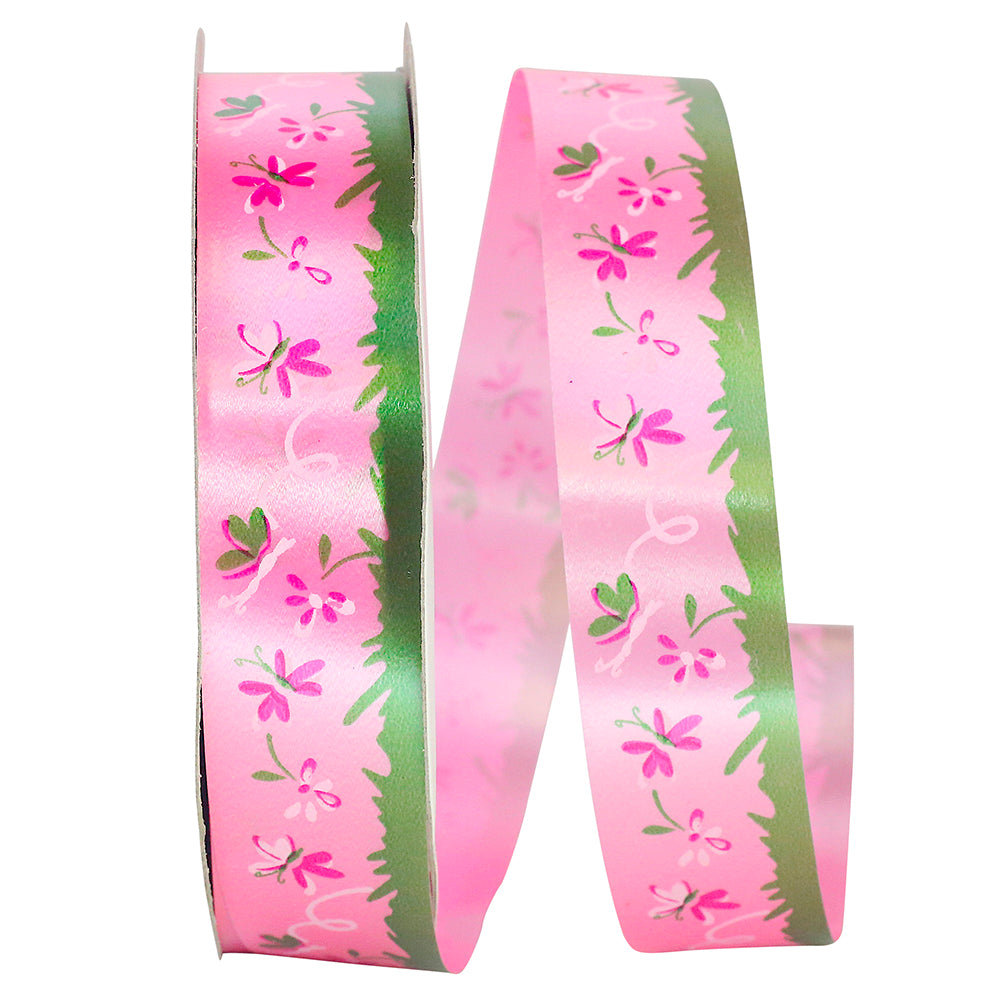 Pink Floral Fest Ribbon 1 Inch for Wreaths and Bows