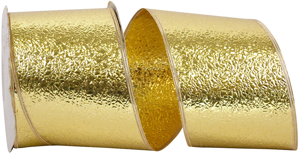 Gold 4 Inch Heavyweight Cracked Ice Display Regal Wired Edge Ribbon for Wreaths & Bows