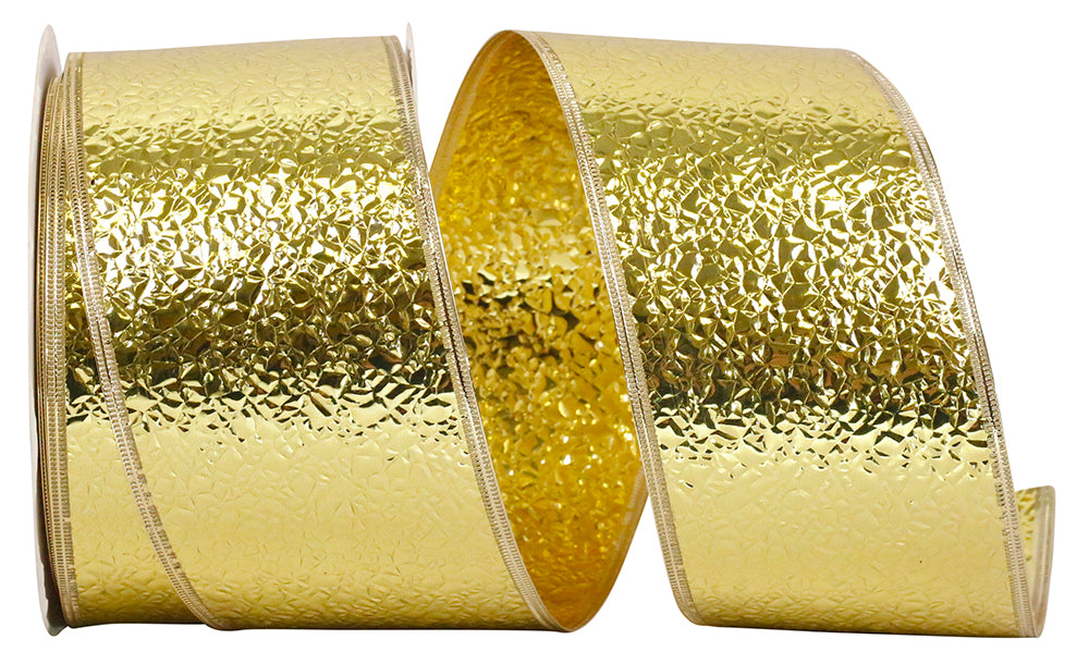 Gold 2-1 2 Inch Heavyweight Cracked Ice Display Regal Wired Edge Ribbon for Wreaths & Bows
