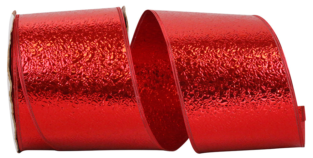Red 4 Inch Heavyweight Cracked Ice Display Regal Wired Edge Ribbon for Wreaths & Bows