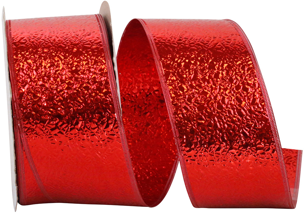 Red 2-1 2 Inch Heavyweight Cracked Ice Display Regal Wired Edge Ribbon for Wreaths & Bows