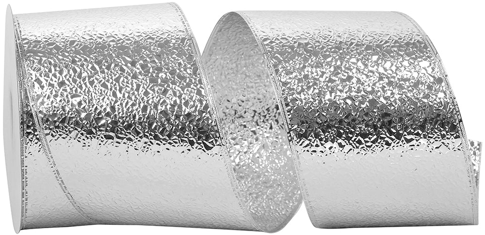 Silver 4 Inch Heavyweight Cracked Ice Display Regal Wired Edge Ribbon for Wreaths & Bows