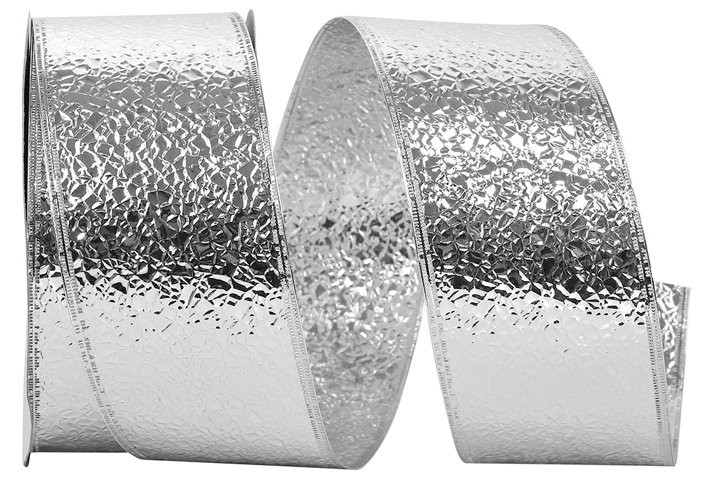 Silver 2-1 2 Inch Heavyweight Cracked Ice Display Regal Wired Edge Ribbon for Wreaths & Bows