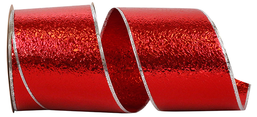 Red Silver 4 Inch Heavyweight Cracked Ice Display Regal Wired Edge Ribbon for Wreaths & Bows