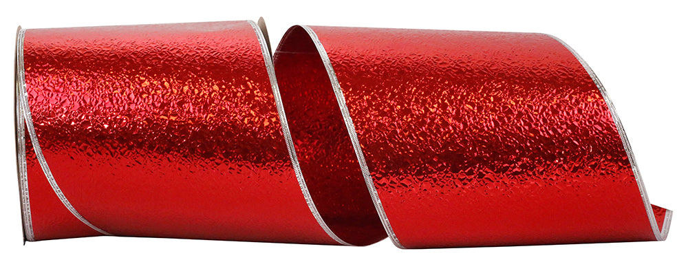 Red Silver 6 Inch Heavyweight Cracked Ice Display Regal Wired Edge Ribbon for Wreaths & Bows