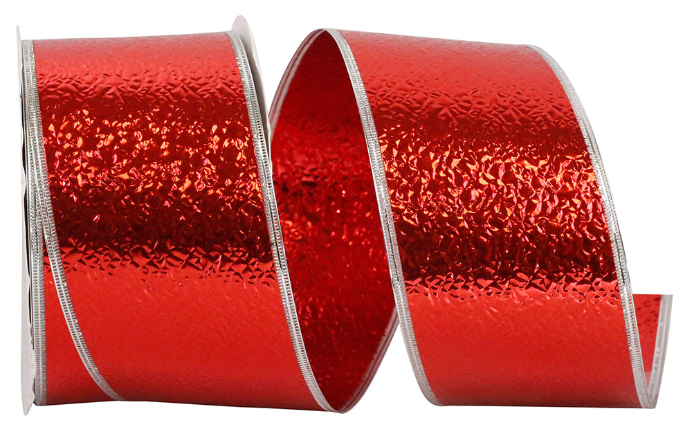 Red Silver 2-1 2 Inch Heavyweight Cracked Ice Display Regal Wired Edge Ribbon for Wreaths & Bows