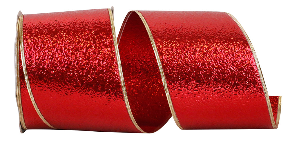 Red Gold 4 Inch Heavyweight Cracked Ice Display Regal Wired Edge Ribbon for Wreaths & Bows