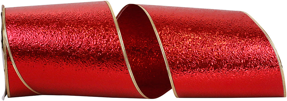 Red Gold 6 Inch Heavyweight Cracked Ice Display Regal Wired Edge Ribbon for Wreaths & Bows