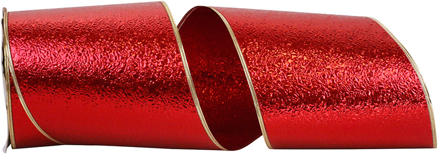 Red Gold 6 Inch Heavyweight Cracked Ice Display Regal Wired Edge Ribbon for Wreaths & Bows