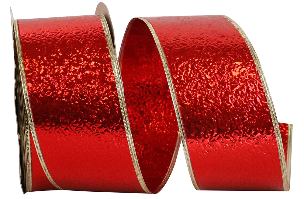 Red Gold 2-1 2 Inch Heavyweight Cracked Ice Display Regal Wired Edge Ribbon for Wreaths & Bows