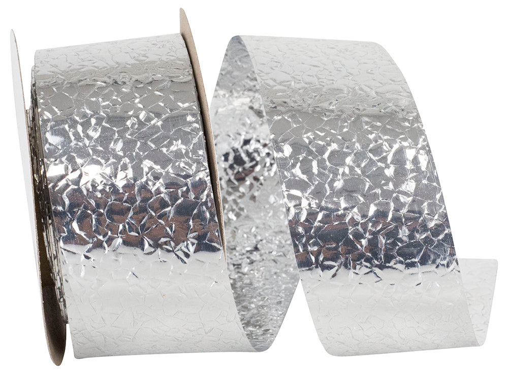 Silver 1-3 8 Inch Cracked Ice Display Heavyweight Unwired Ribbon for Wreaths & Bows