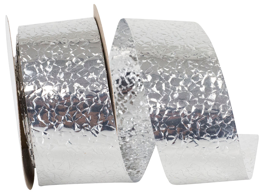 Silver 1-3 8 Inch Cracked Ice Display Heavyweight Unwired Ribbon for Wreaths & Bows