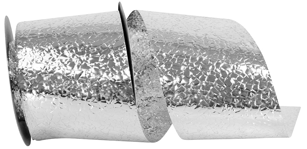 Silver 2-3 8 Inch Cracked Ice Display Heavyweight Unwired Ribbon for Wreaths & Bows