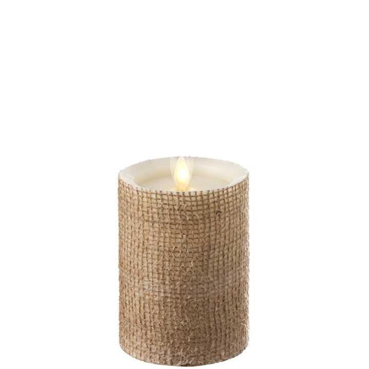 3.5" x 5" Moving Flame Burlap Pillar Candle