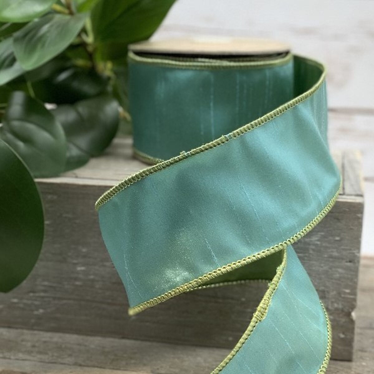 Aqua-Green Faux Dupion Ribbon 2.5 Inches x 10 Yards