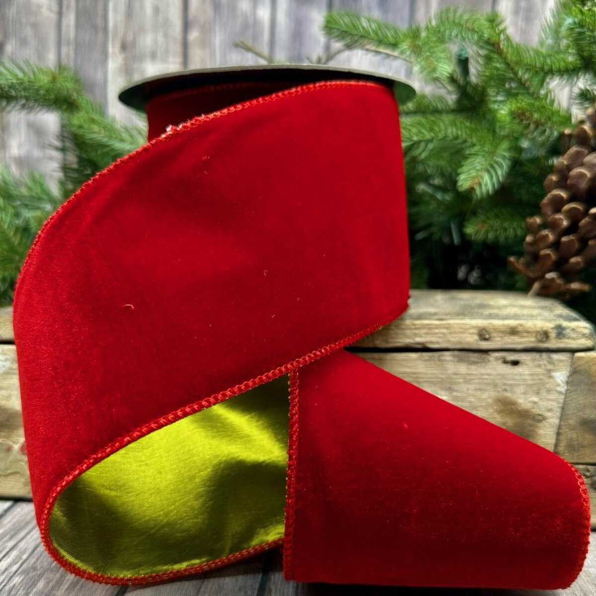 Green-Red Velvet Taffeta Ribbon 4" x 10 Yds