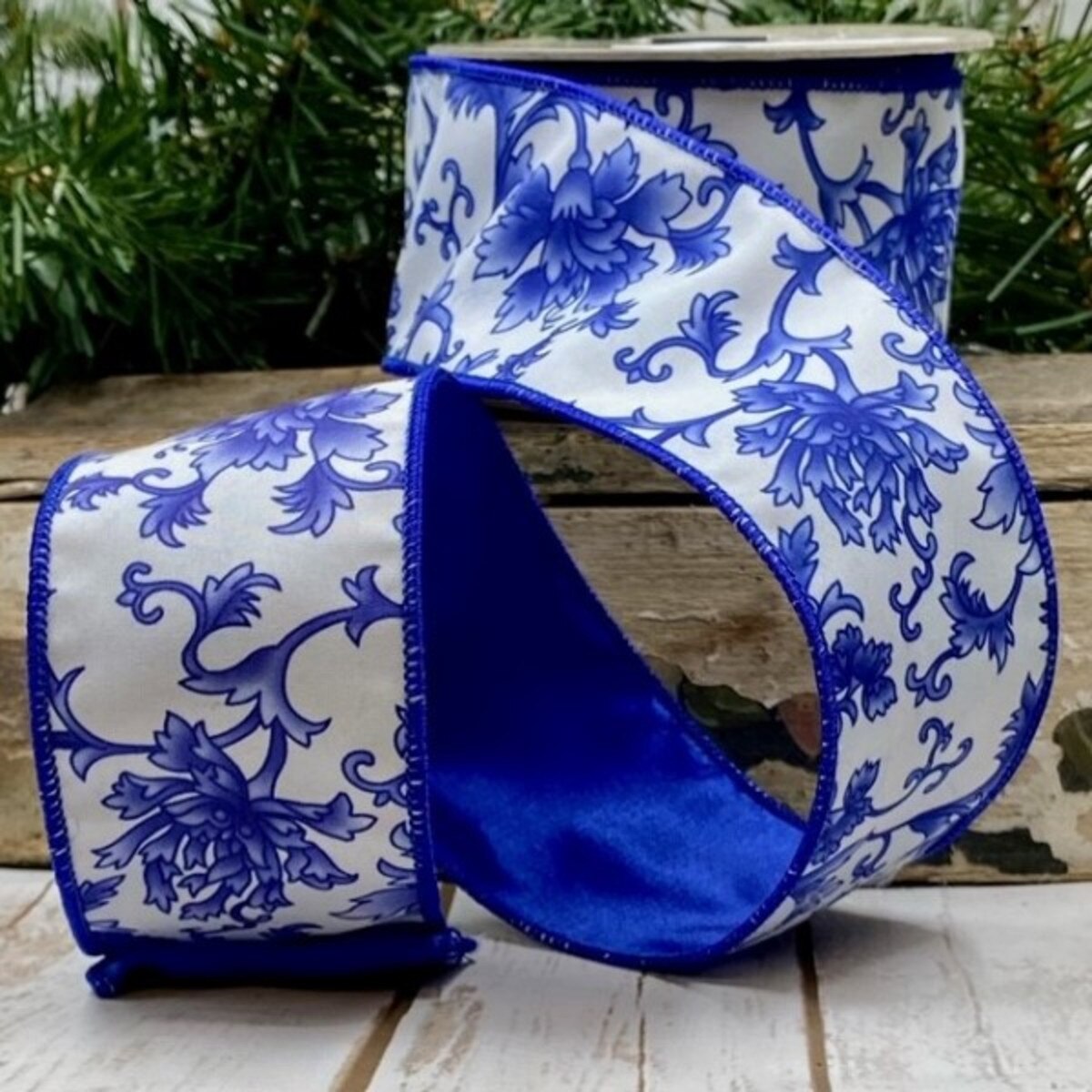 Chinoiserie Blue Ribbon Faux Dupion 2.5" x 10 Yds