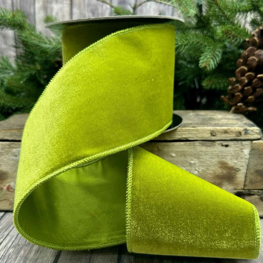 Bright Green Velvet Taffeta Ribbon 4 Inch x 10 Yards