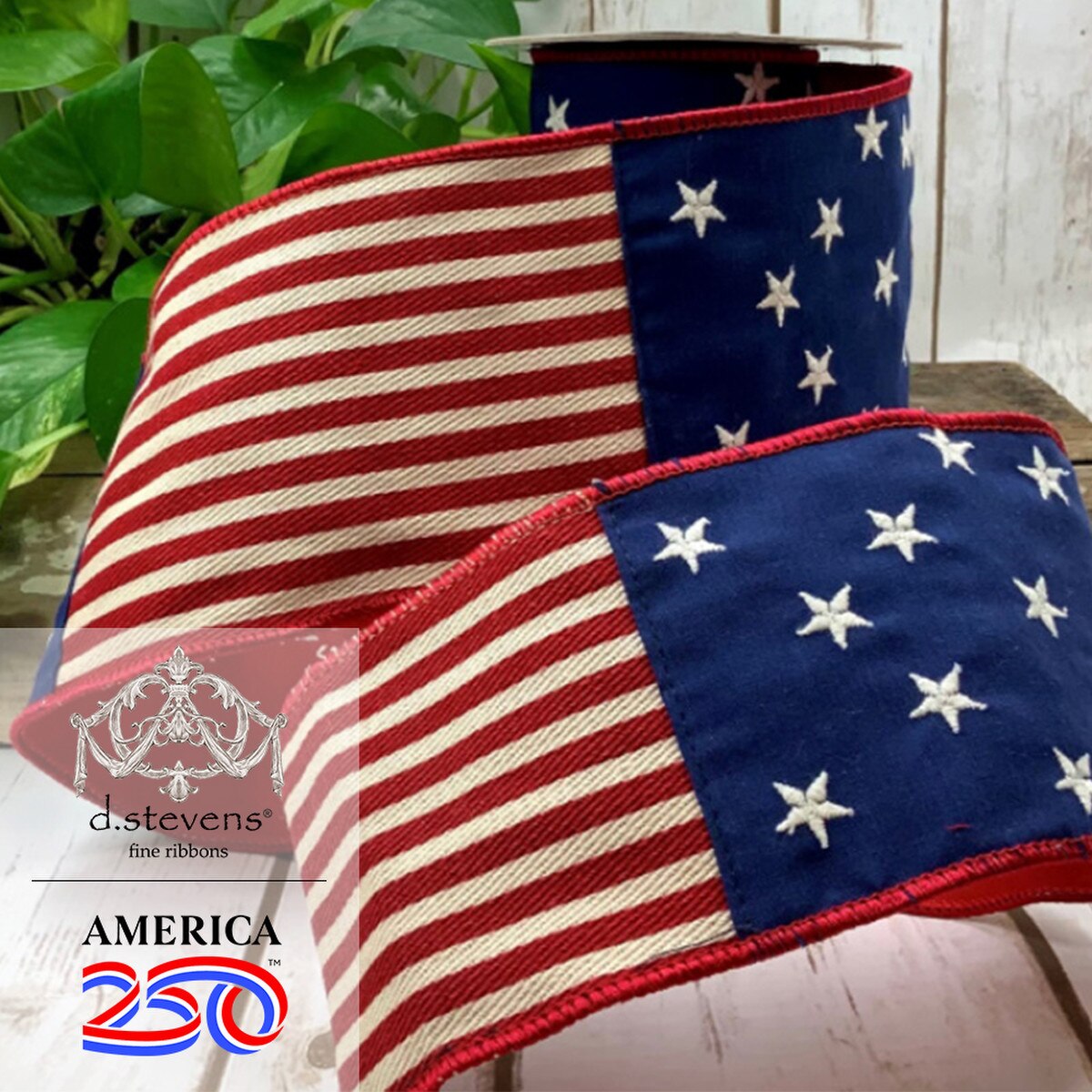 Red White Blue Canvas Stars & Stripes Ribbon 4 Inch x 5 Yards