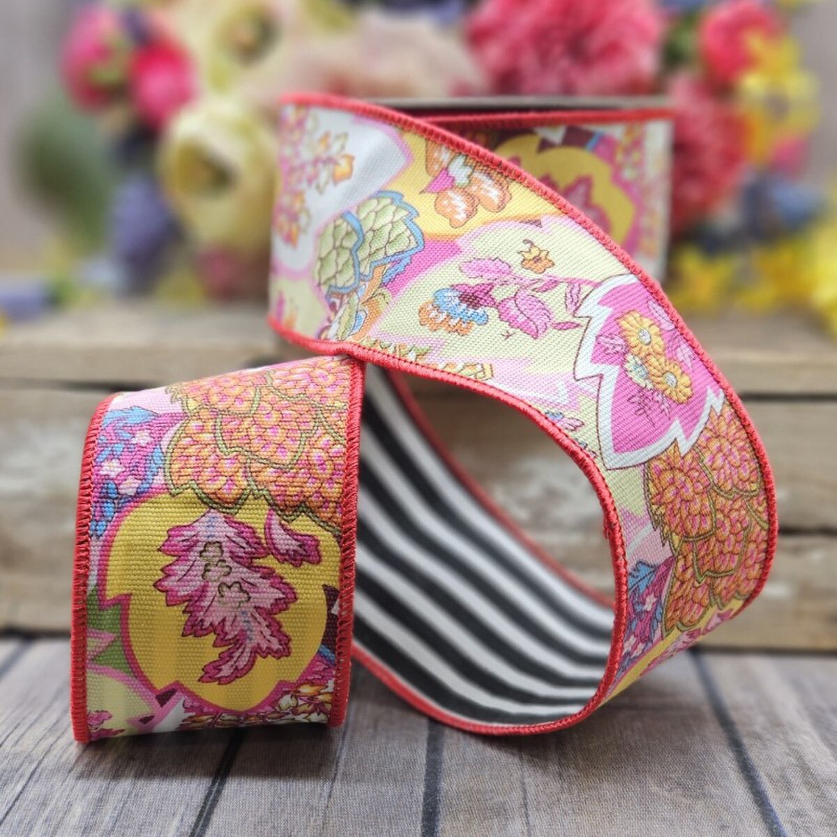 Multi-Color Cotton Floral Paisley Stripe Ribbon 2.5" x 10 Yds