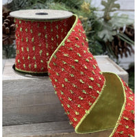 Chenille Knit Ribbon Red Green 4 Inch by 5 Yards