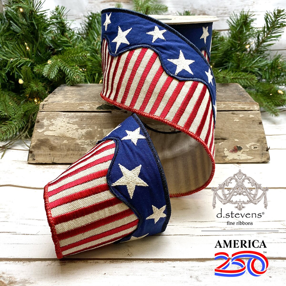 Patriotic Linen Americana Flag Ribbon 4 Inch x 5 Yards