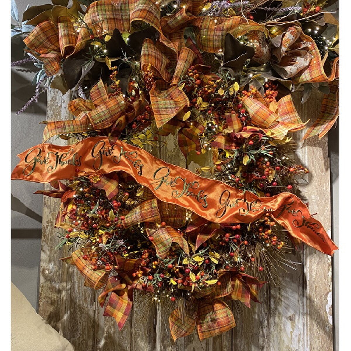 Give Thanks Pumpkin Ribbon Faux Dupion Embroidery 4" x 10 Yds